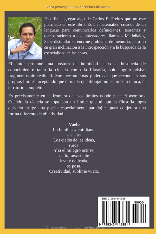 Contraportada del libro Poesofía, con biografía del autor y el poema Vuelo